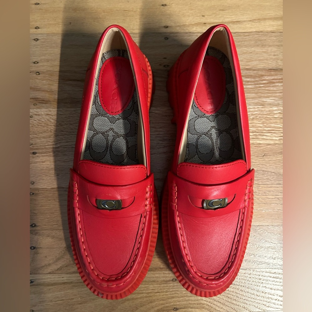 Coach Red Lug Sole Loafers Brand 8.5